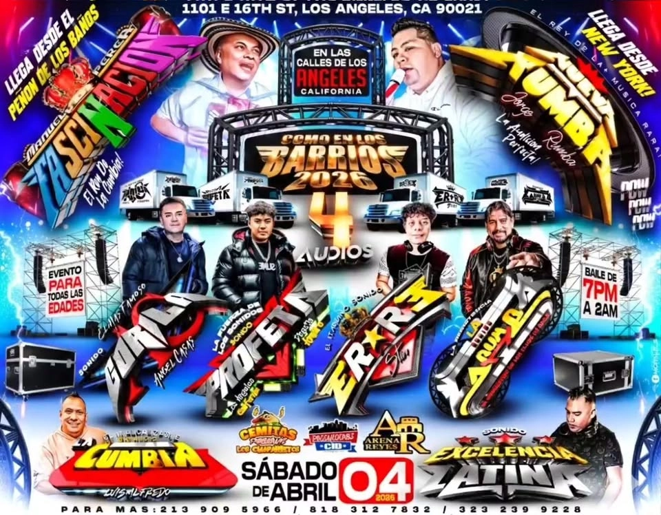 BAILE SONIDERO EN LAS CALLES DE LOS ANGELES SAB 4 ABRIL COMO EN LOS BARRIOS