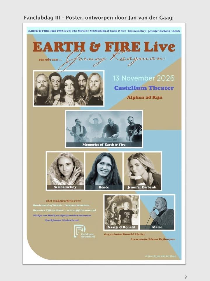 Earth & Fire Jerney Kaagman Live Experience Fanclub Event III met o.a.: Sezina, Memories band &…