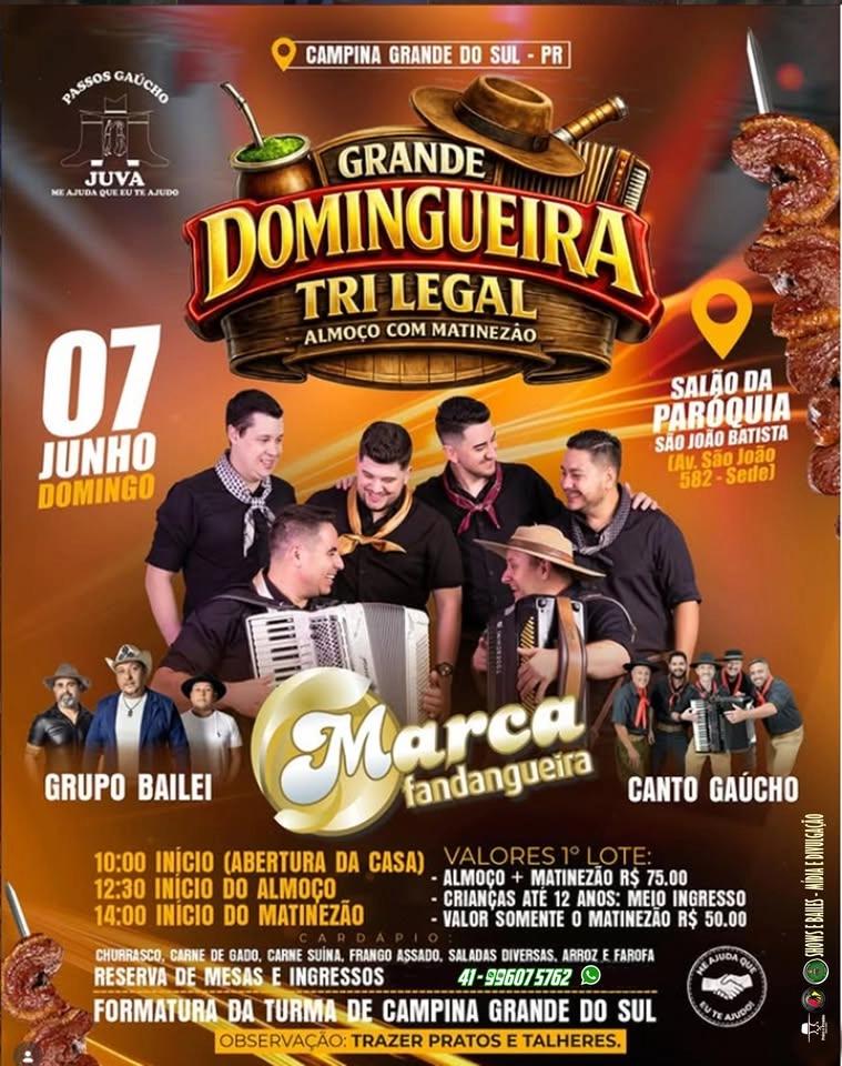 Grande Domingueira com Almoço e Matinezão no Salão Paróquia São João Batista Campina Grande do Sul💥