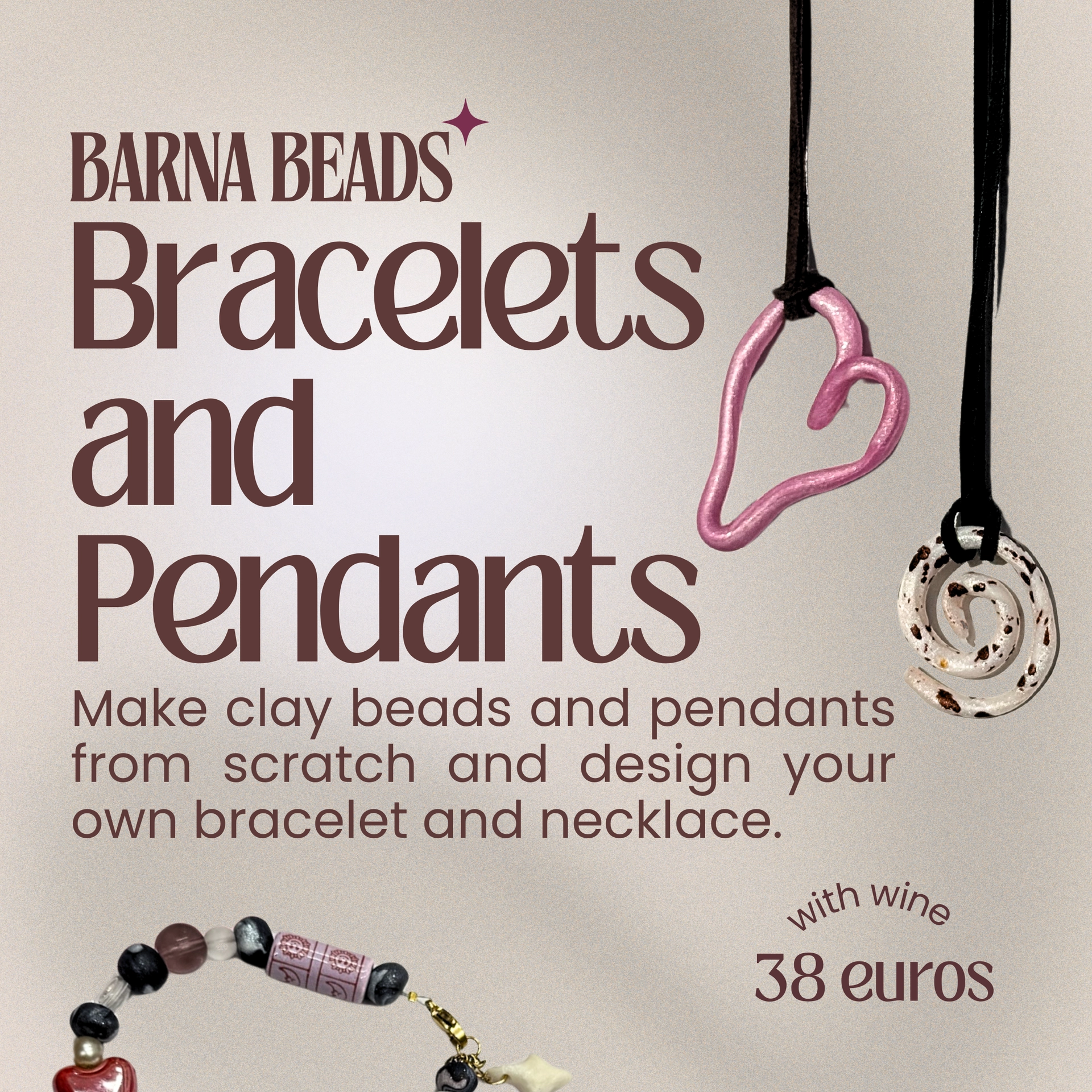 Creative workshop: Design your own bracelet and clay pendant necklace!