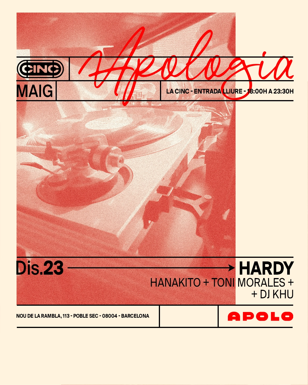 Apologia x HARDY Bcn at la CINC (Sala Apolo)