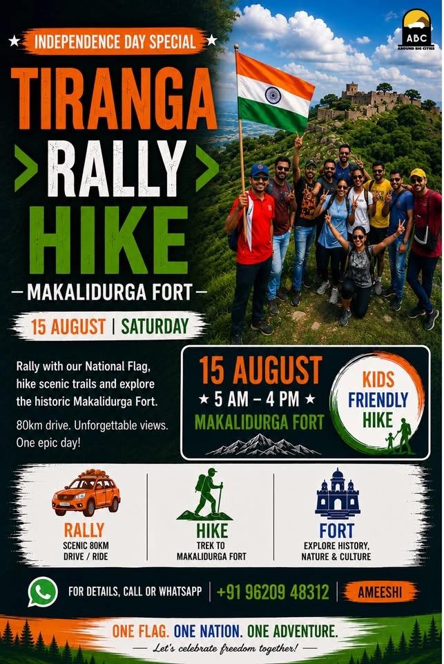 Tiranga Rally Hike - Independence Day at Makalidurga Fort