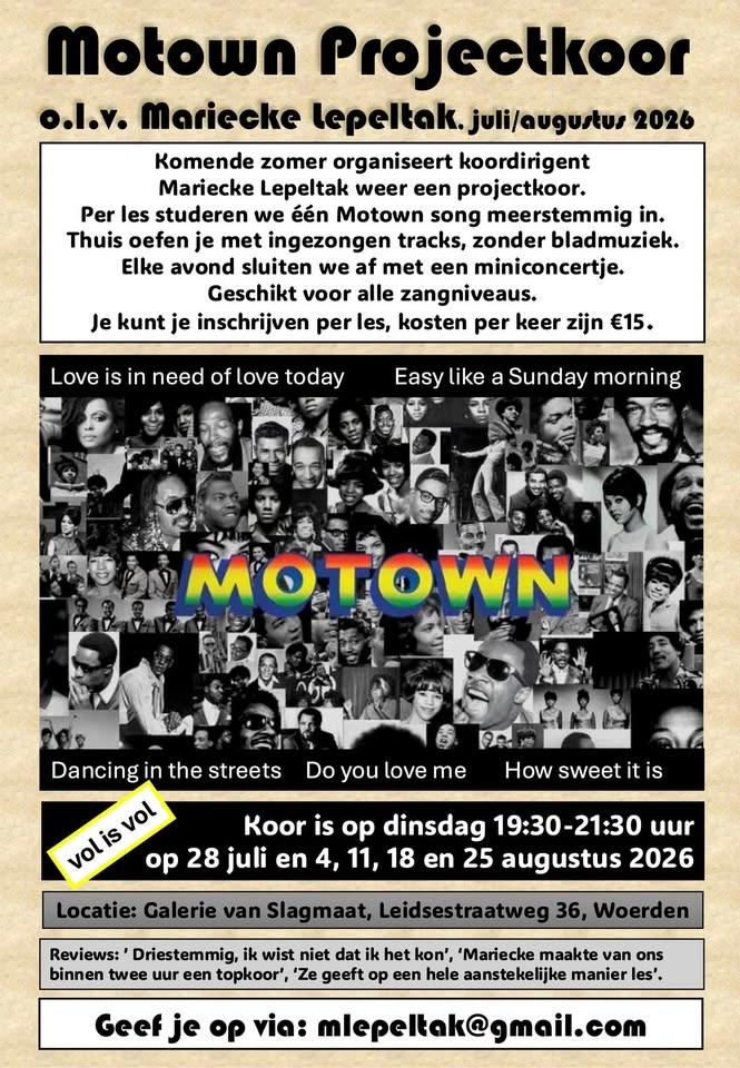 Zomer projectkoor Motown (5 data, per data inschrijven)