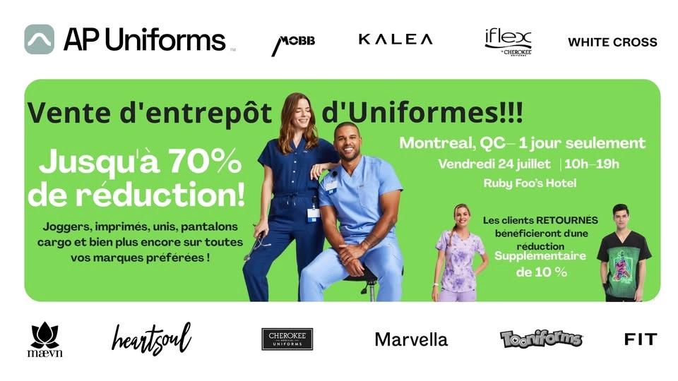 Vente d'entrepôt d'Uniformes Jusqu'à 70% de réduction! (Montreal, QC)