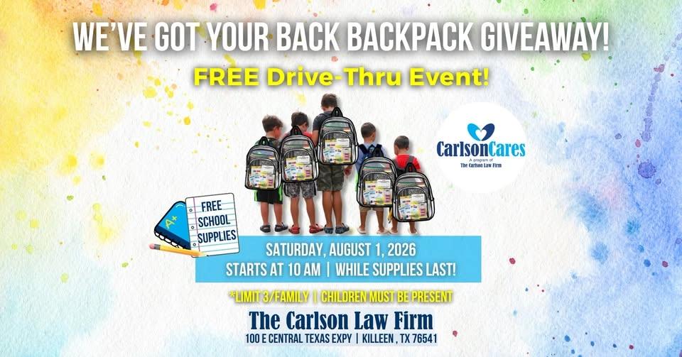 We've Got Your Back Killeen Backpack Giveaway with Carlson Cares🎒