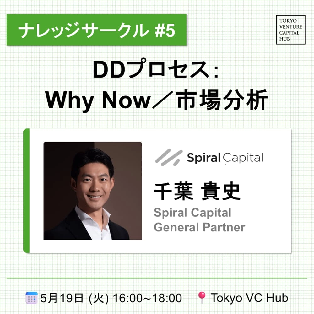 ナレッジサークル#5 「DDプロセス:Why Now/市場分析」: Spiral Capital 千葉氏(5/19(火))