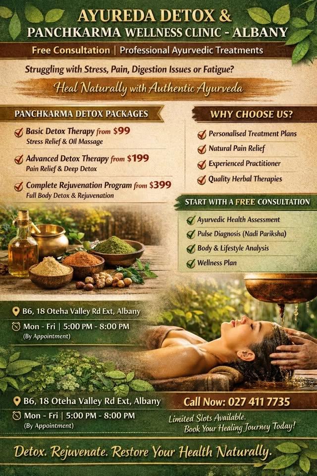 🌿 AYURVEDA DETOX & PANCHKARMA WELLNESS CLINIC – ALBANY 🌿 Free Ayurveda Consultation