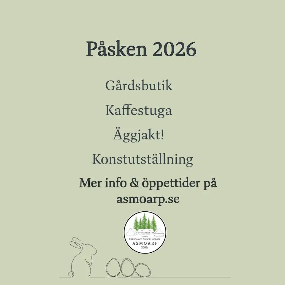 Påsken i Asmoarp 2026 - Utställning, gårdsbutik, äggjakt & kaffestuga
