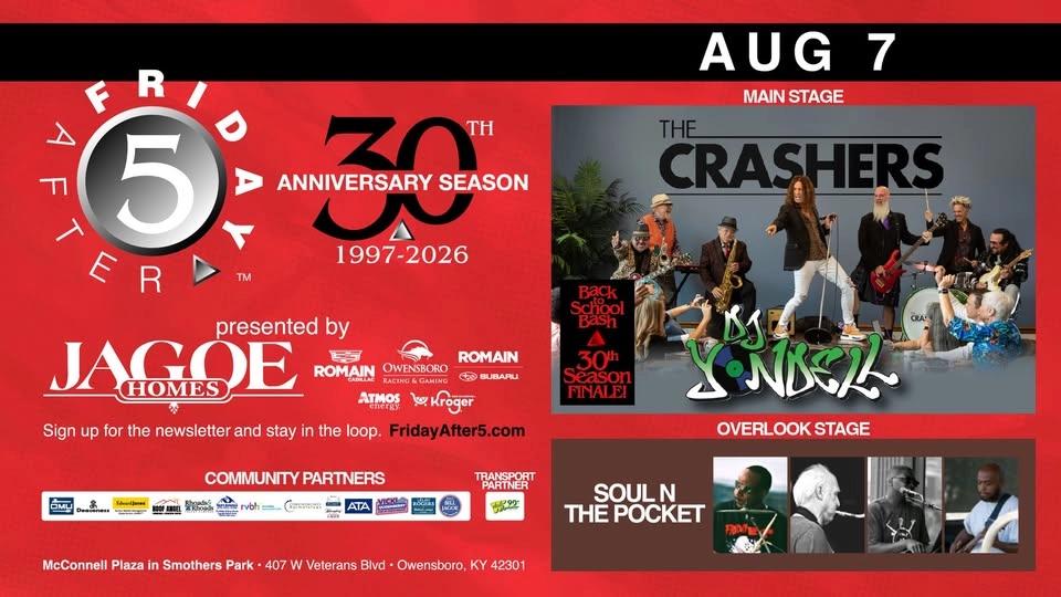 FRIDAY AFTER 5 - 30th: THE CRASHERS, DJ Yondell, Soul N the Pocket - BACK TO SCHOOL BASH FINALE
