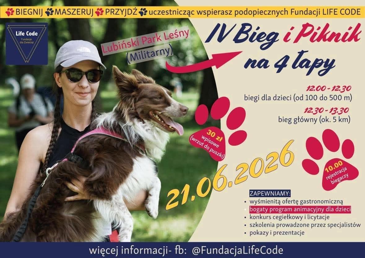 IV Bieg na 4 łapy‼️‼️😍😸🐶 Piknik, animacje, pokazy, gastronomia😍🤩🫕🥟🌭