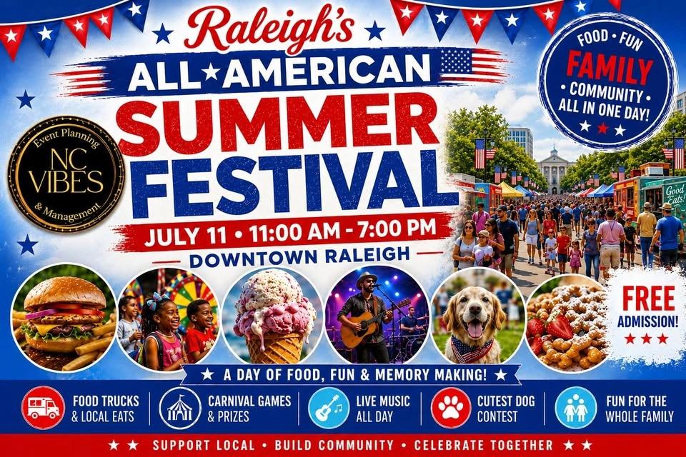 Raleigh's All-American Summer Festival - Free Adm- Food & Desserts Trucks, Live Music, Games&Prizes!