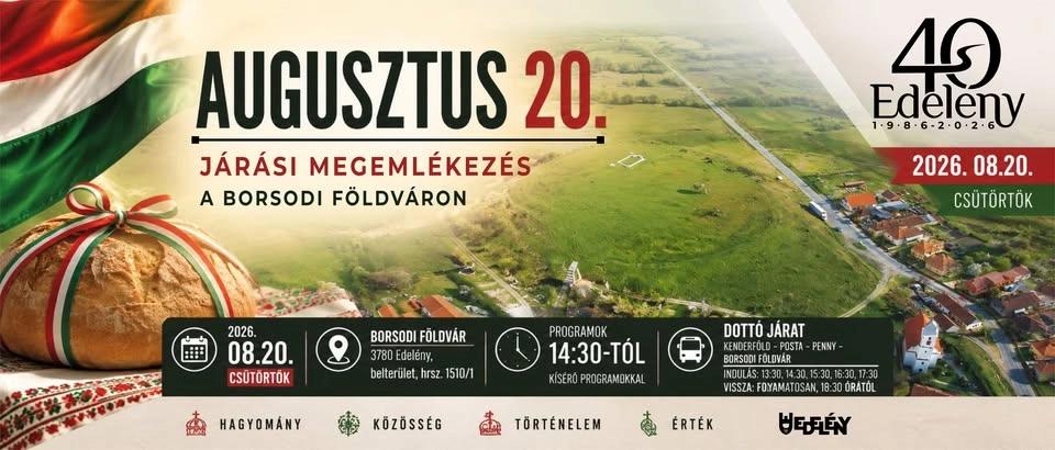 Államalapítás ünnepe - Edelény, 2026. augusztus 20.