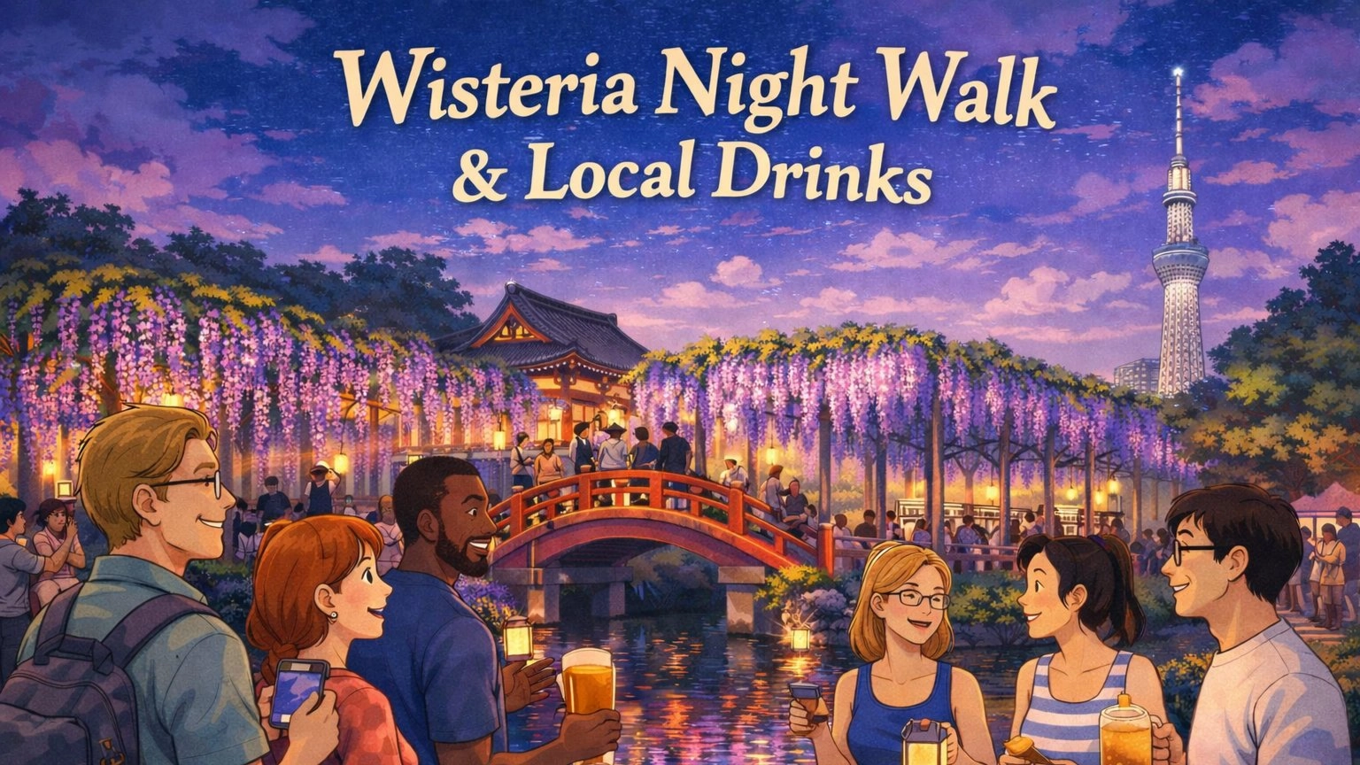 🌸 Wisteria Night Walk & Local Drinks 🍻 Kameido Yokocho Experience