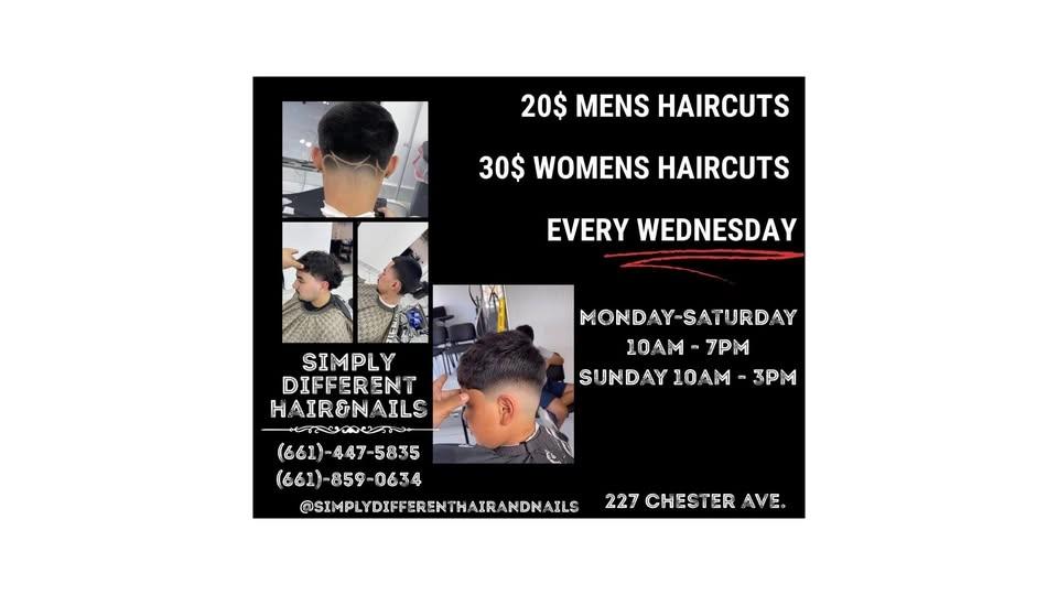 Every Wednesday 20$ Men’s Haircuts-30$ Women’s Haircuts 227 Chester Ave