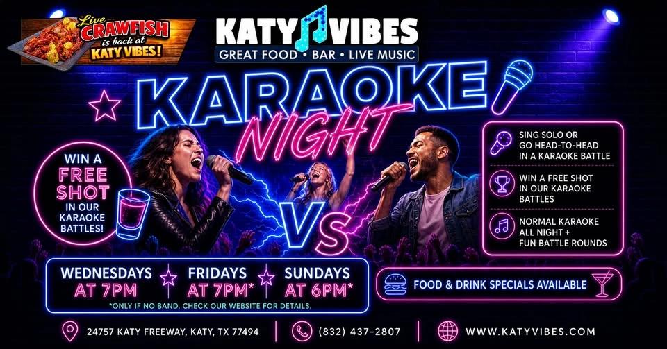 🎤 Karaoke Nights at Katy Vibes! 🎤