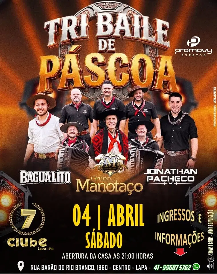 Tri Baile de Páscoa com Manotaço, Bagualito e Jonathan Pacheco no Clube 7 de Setembro da Lapa