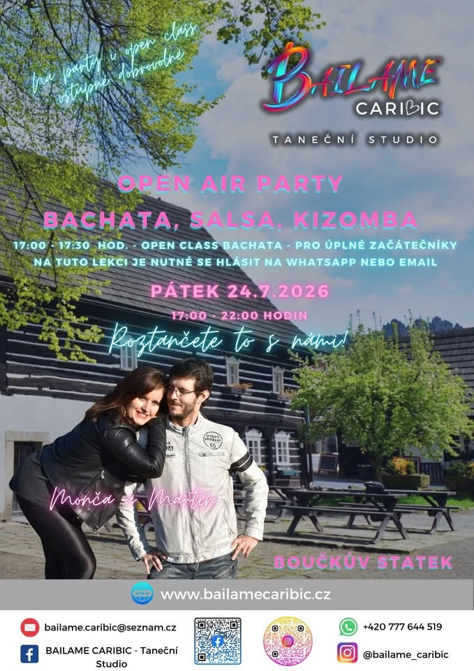 Open air bachata, salsa a kizomba party na Boučkově statku u řeky