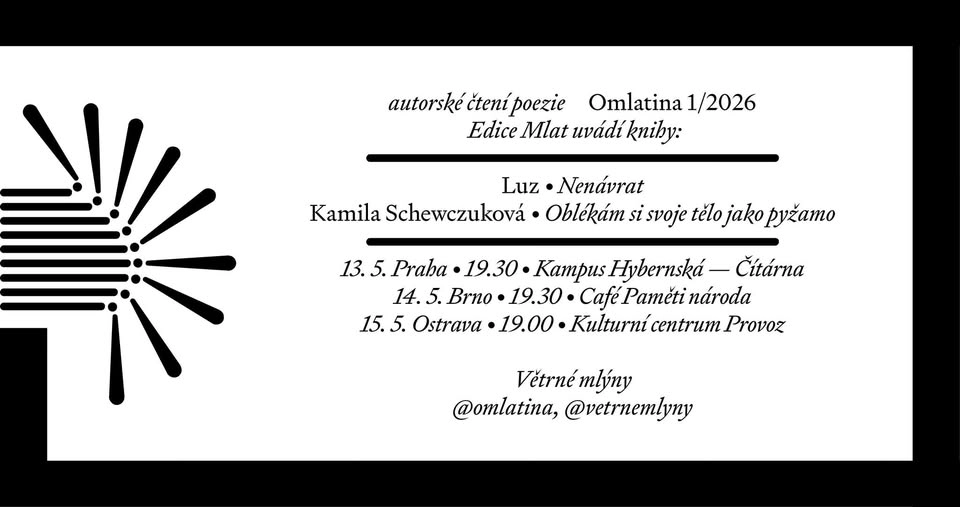 HYB4 Čítárna: 𝐎𝐦𝐥𝐚𝐭𝐢𝐧𝐚: 𝙇𝙪𝙯 𝙖 𝙆𝙖𝙢𝙞𝙡𝙖 𝙎𝙘𝙝𝙚𝙬𝙘𝙯𝙪𝙠𝙤𝙫𝙖́ (𝐏𝐫𝐚𝐡𝐚)