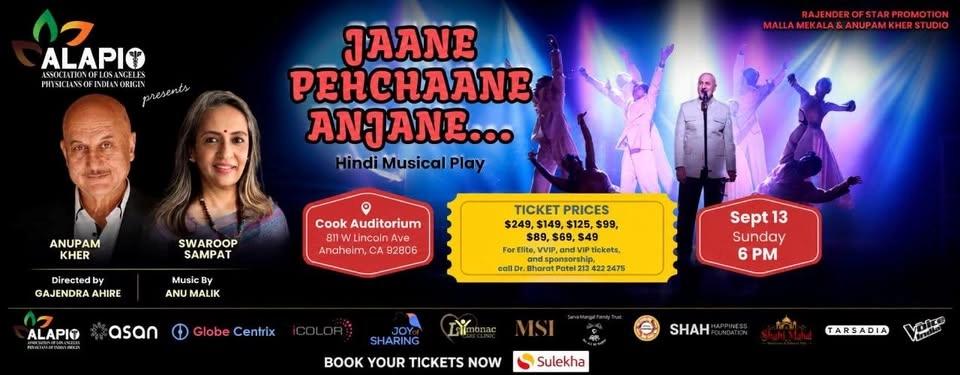 Janne Pehchaane Anjane By Anupam Kher & Swaroop Sampat Live In California