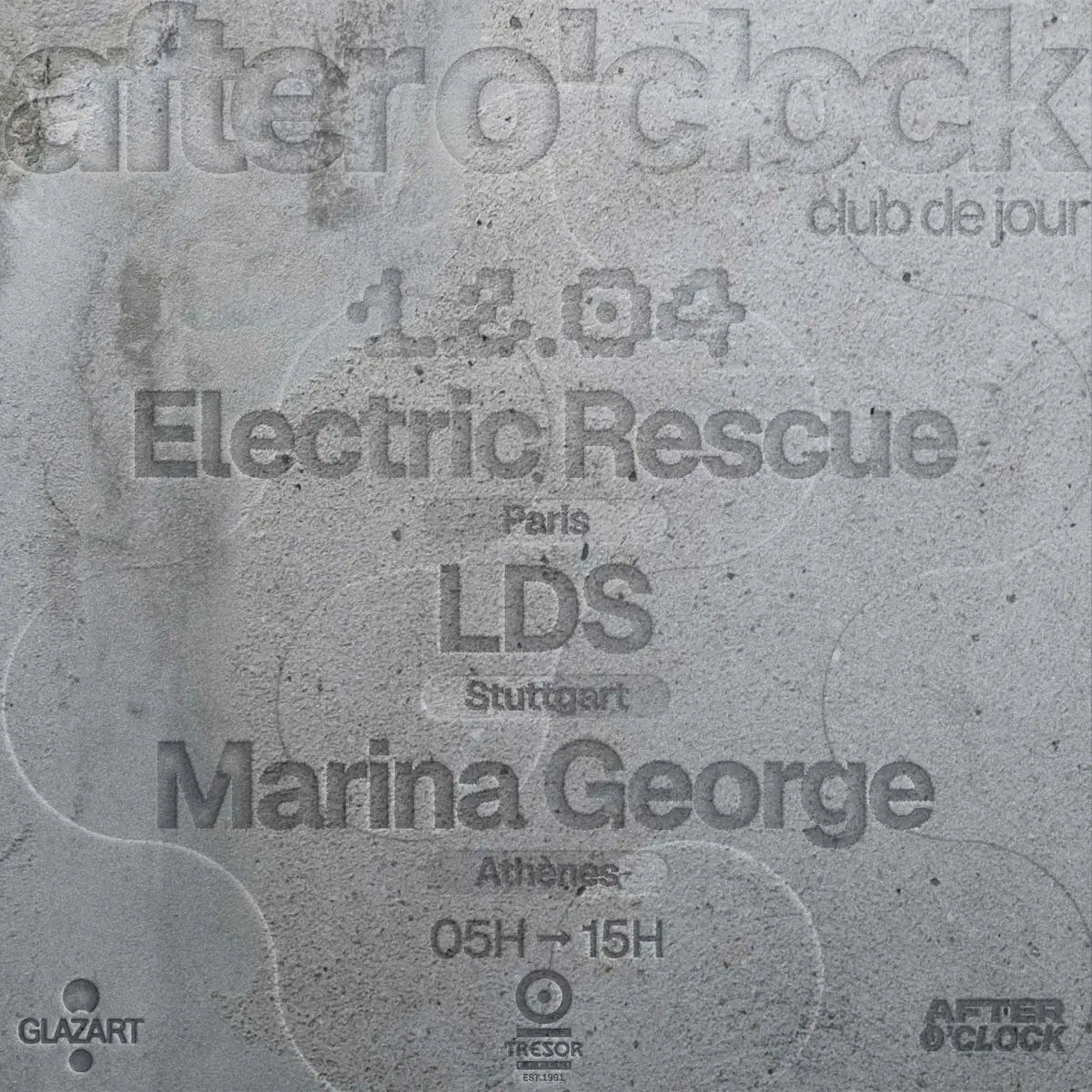 AFTER O'CLOCK X TRESOR: LDS, Marina George, Electric Rescue