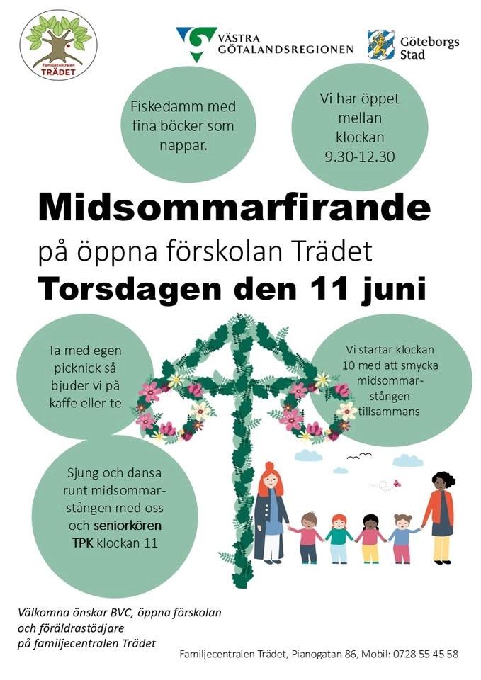 Midsommarfirande med familjecentralen Trädet på lekplatsen vid Västra Frölunda kyrka