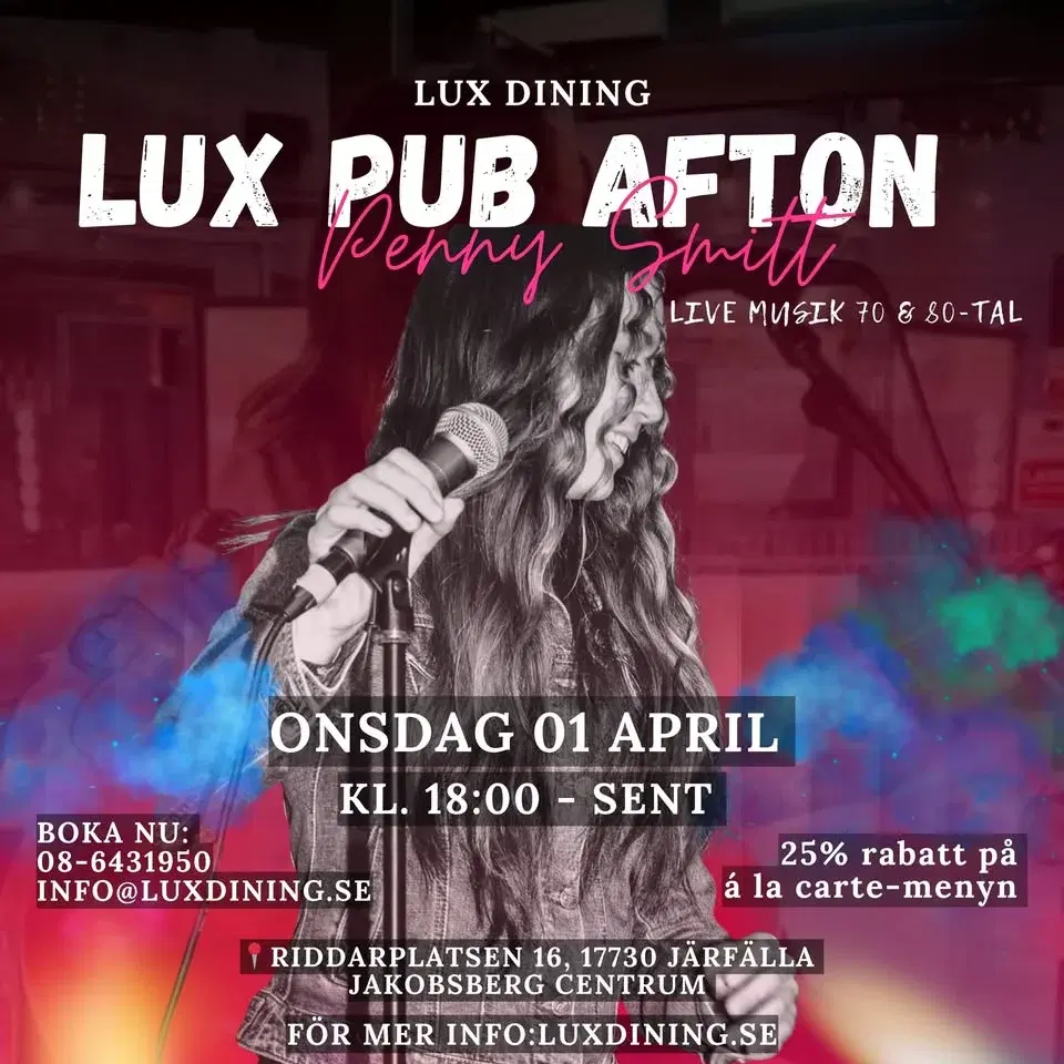 Tillbaka till det bästa av 70- & 80-talet på LUX Pub - Penny Smitt! 🍸🎸🎶