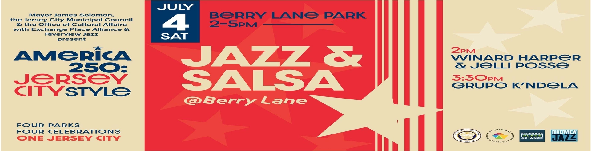 America 250: Jersey City Style! Jazz and Salsa @Berry Lane Sat July 4th Winard Harper/Grupo K'ndela