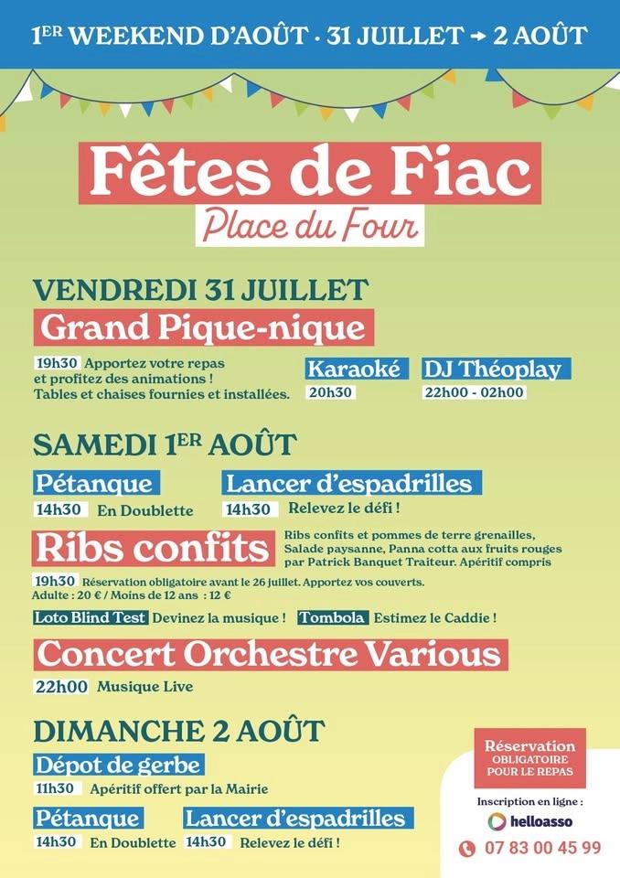 Fêtes de Fiac 2026 - Concert VARIOUS, DJ THEOPLAY, GRAND PIQUE-NIQUE, Karaoké, Pétanque, Tombola