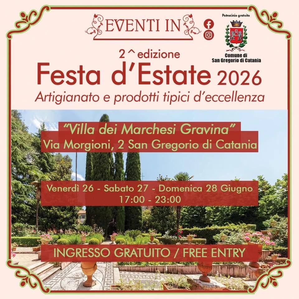 FESTA D’ESTATE 2026 VILLA DEI MARCHESI GRAVINA SAN GREGORIO CATANIA