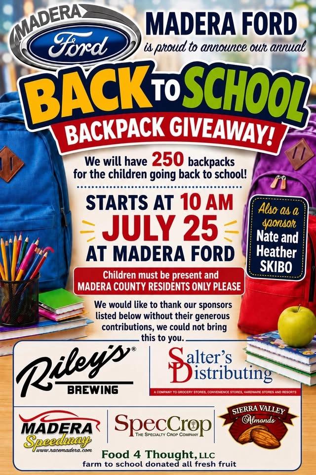 Madera Ford’s Annual Backpack Giveaway