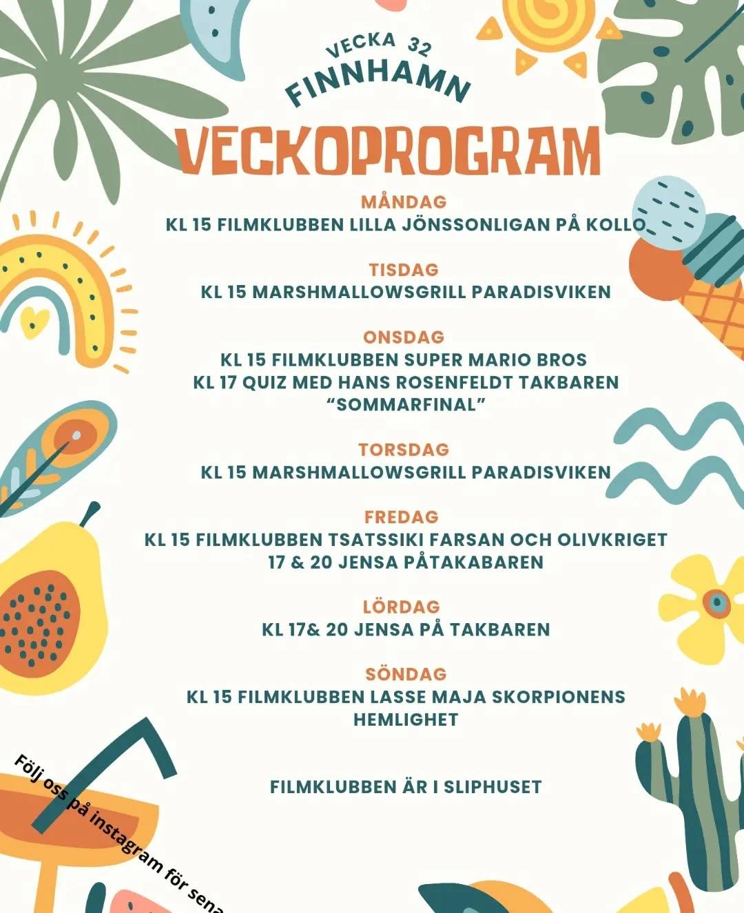 Veckoprogram Finnhamn – Torsdag (Vecka 32)