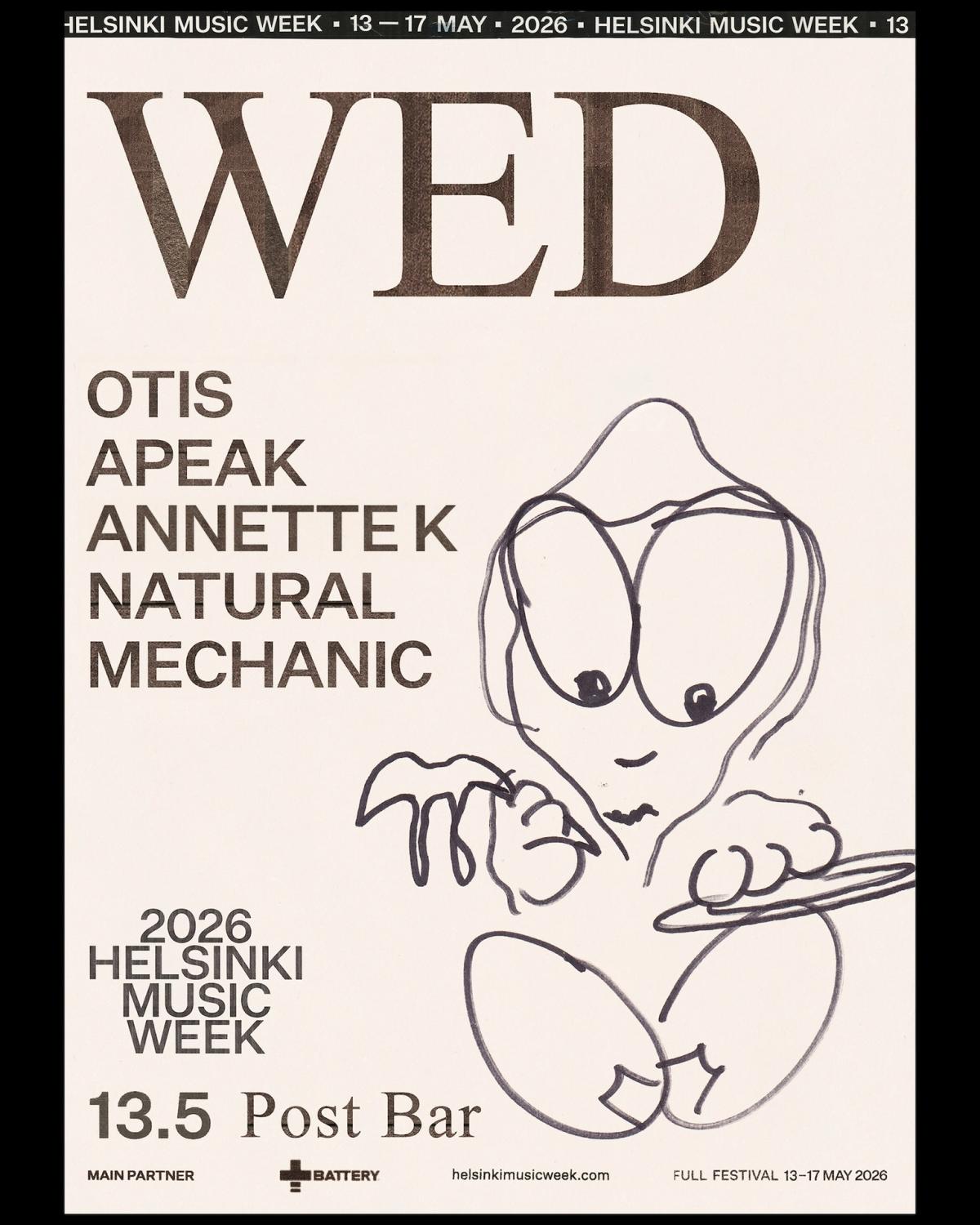 Helsinki Music Week 2026 – Annette K, Otis, APEAK (live), Natural (live), Mechanic