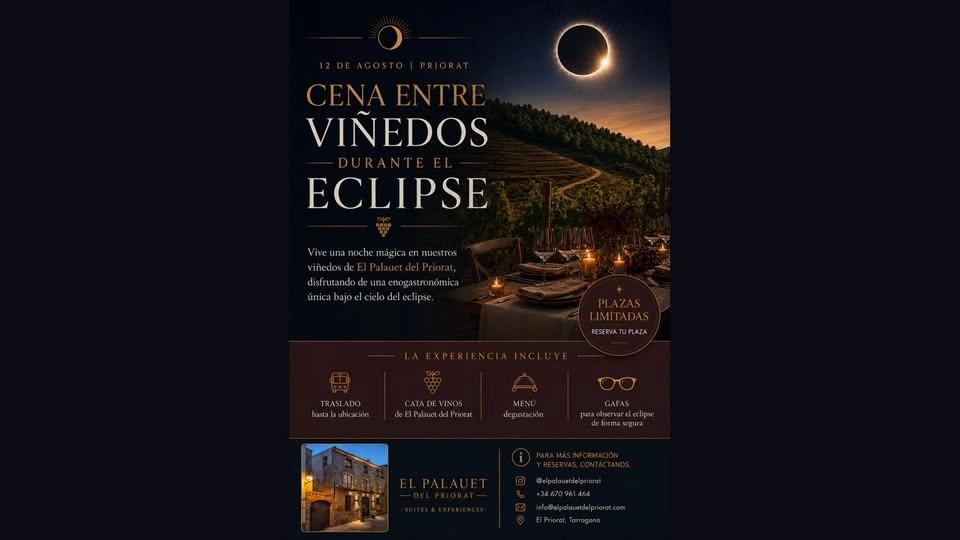 Cena entre viñedos, cata de vinos y visita a viñas con el eclipse