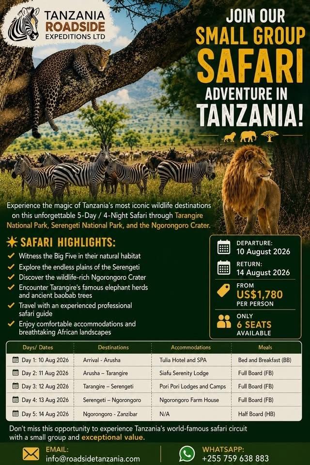 5days Safari to Tarangire Serengeti and Ngorongoro Crater
