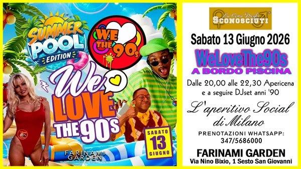 Aperitivo social a bordo Piscina e DJset anni '90: Sabato 13 Giugno 2026 h 20,00