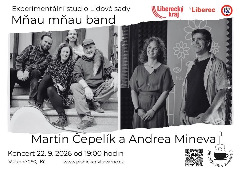 "Písničkáři v kavárně" v Experimentálním studiu: Mňau mňau band a Martin Čepelík & Andrea Mineva