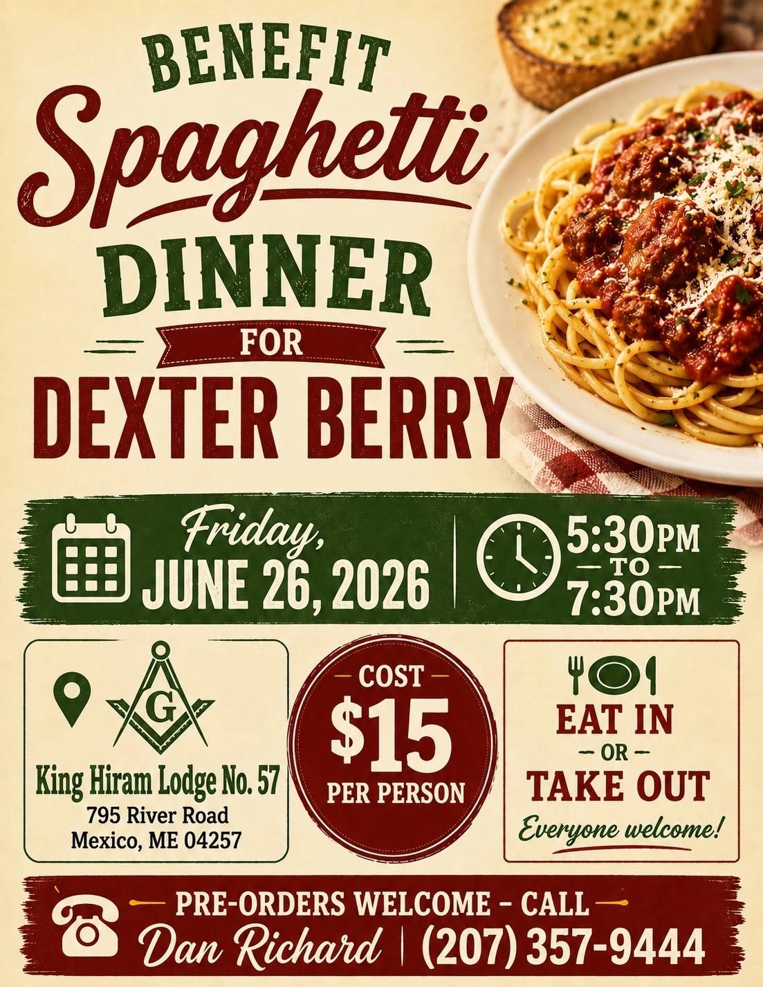 Benefit Spaghetti Dinner for Dexter Berry