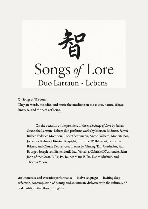 Songs of Lore, concert, song recital within the current exhibition