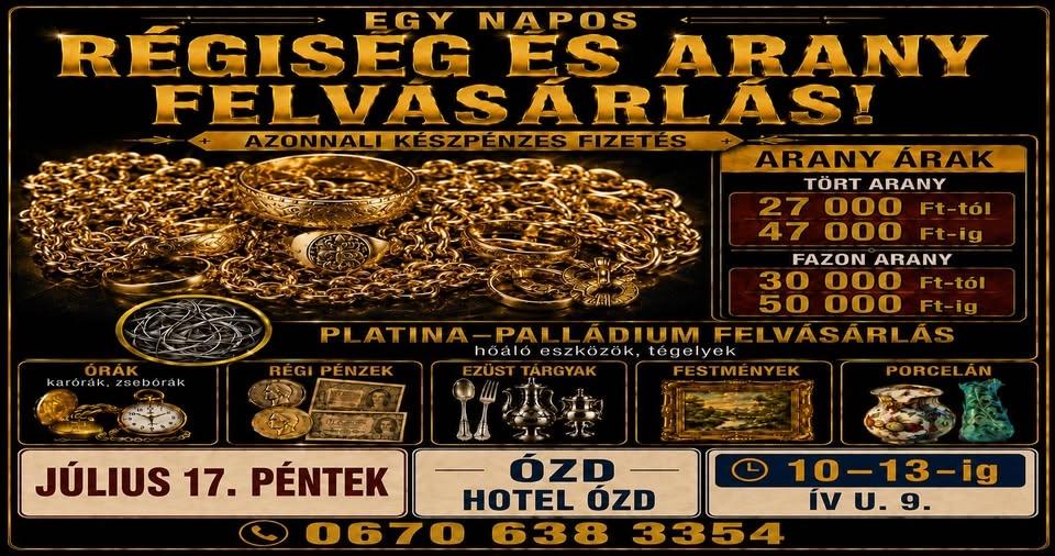 Ózd! 1 napos NEMESFÉM felvásárlás! Arany - ezüst és ipari platina! Azonnali készpénz!
