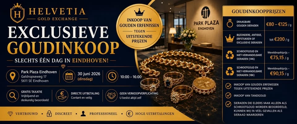 💰 Exclusieve Goudinkoopdag Eindhoven – Slechts 1 Dag Aanwezig – Tot €200 per gram 💰