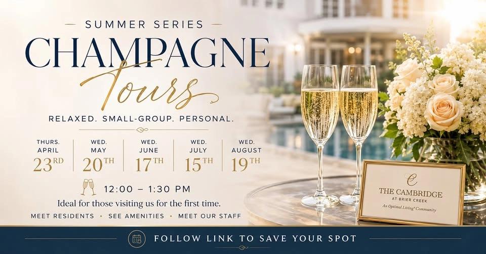 Sip, Tour & Discover - Champagne Tours at The Cambridge at Brier Creek