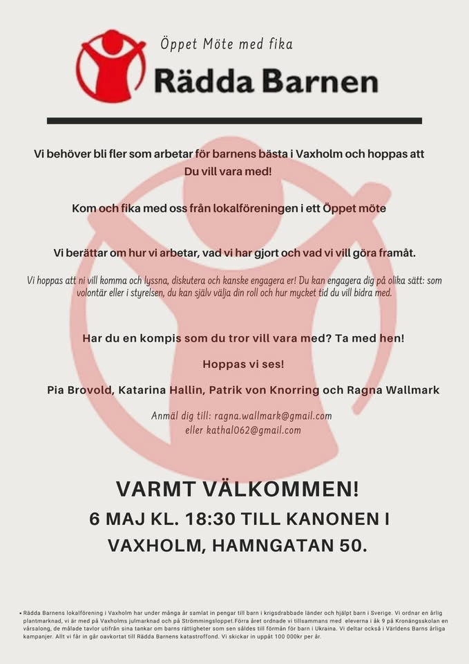Öppet möte Rädda barnen Vaxholm