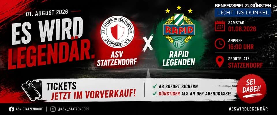 ⚽ Benefizspiel: ASV STATZENDORF x RAPID LEGENDEN ❤️💚