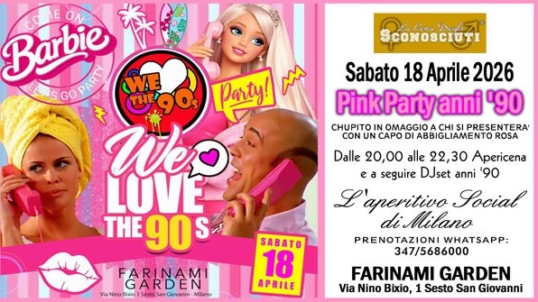 Sabato 18/04 h. 20,00: Apericena Social e DJset anni 90 e Pink Party al FARINAMI