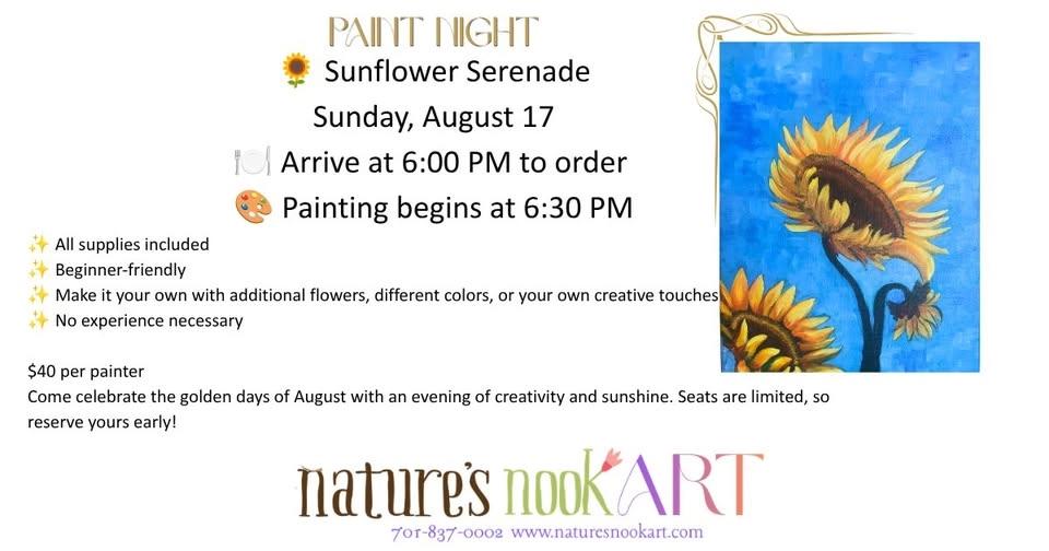 Aug. 17 Sunflower Serenade Sip ant Paint at Badlands