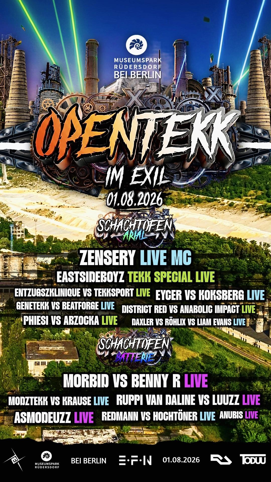 OPEN TEKK IM EXIL ZENSERY • EASTSIDEBOYS • EYCER • CRACKY KOKSBERG • MORBID • ENTZUGSKLINIQUE