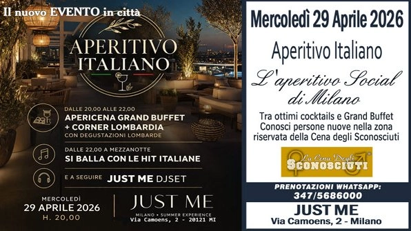 Mercoledì 29/04 Aperitivo Italiano e poi DJset Hit italiane nell' Estivo JUST ME