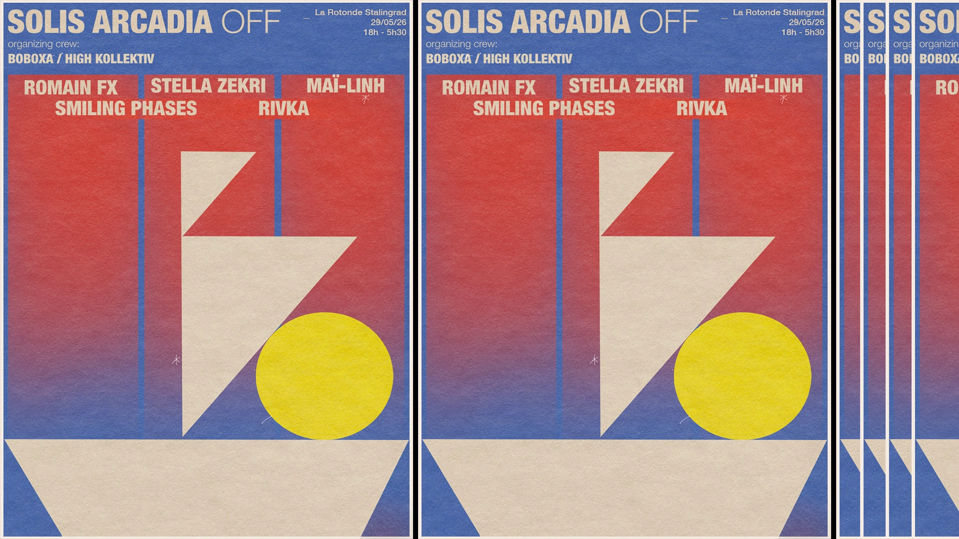 Solis Arcadia Off · Open Air: Romain Fx, Stella Zekri, Mai-Linh, Smiling Phases & Rivka