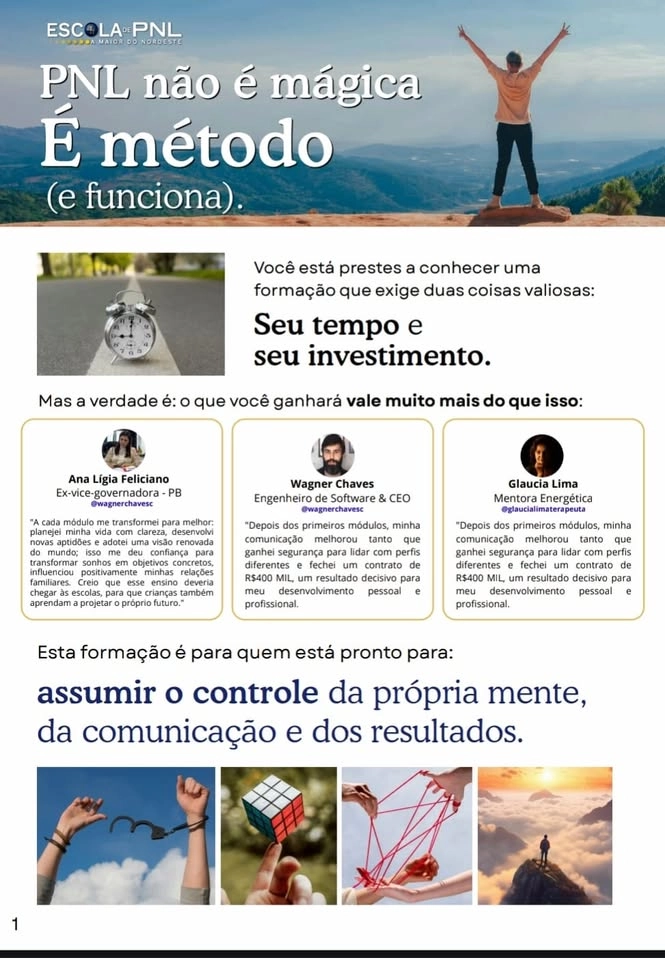 CURSO DE COMUNICAÇÃO EFICAZ E DE FORMAÇÃO PRACTITIONER EM PNL- PARA QUEM DESEJA TRANSFORMAR VIDAS!!!