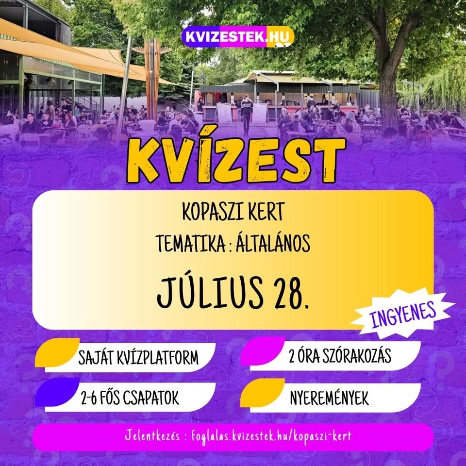 🧠⚡ ÁLTALÁNOS kvízest a Kopaszi Kertben! | Július 28. | INGYENES☀️